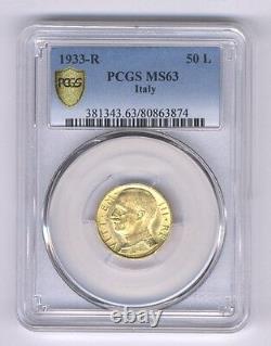 Italy 1933-r Yr. XI 50 Lire Uncirculated Gold Coin, Pcgs Certified Ms63