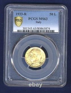 Italy 1933-r Yr. XI 50 Lire Uncirculated Gold Coin, Pcgs Certified Ms63