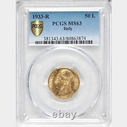 Italy 1933-r Yr. XI 50 Lire Uncirculated Gold Coin, Pcgs Certified Ms63