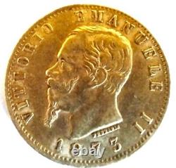 Italy 20 Lira gold coin 1875 KM#10.2 AGW. 1867 Oz. Fineness. 9000