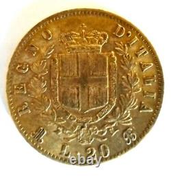 Italy 20 Lira gold coin 1875 KM#10.2 AGW. 1867 Oz. Fineness. 9000