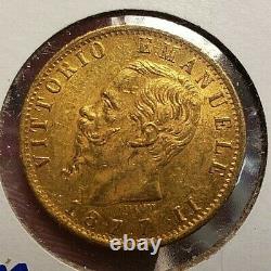 Italy 20 Lire 1877 R Gold Coin Au Condition Rare Km#10.2