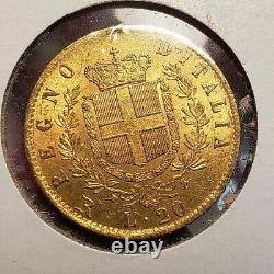 Italy 20 Lire 1877 R Gold Coin Au Condition Rare Km#10.2