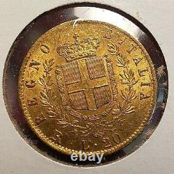 Italy 20 Lire 1877 R Gold Coin Au Condition Rare Km#10.2