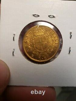Italy 20 Lire 1877 R Gold Coin Au Condition Rare Km#10.2