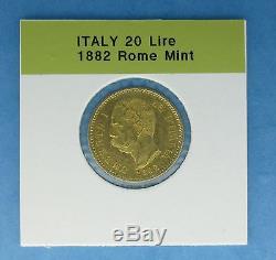 Italy 20 Lire 1882 Umberto UNC Gold. 1867 AGW