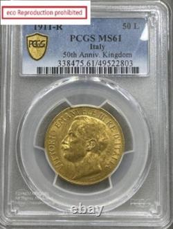Italy 50 Lire Gold Coin 50th Anniversary 1911 PCGS MS61