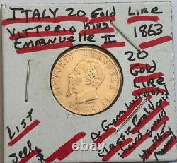 Italy A Gem Lustrous Classic Old 1863 20 Lire-near Gold Value King Emanuele II