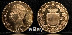Italy A Lustrous Classic Gem Bu 1882 20 Lire & Near Gold Value King Umberto 1st