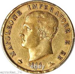 Italy France, Gold 40 Lire Napoleon 1814/4 M Pcgs Au 55 Over Date, Rare3