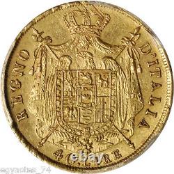 Italy France, Gold 40 Lire Napoleon 1814/4 M Pcgs Au 55 Over Date, Rare3