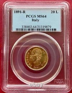 Italy, Gold 20 Lire 1891 R Pcgs Ms 64, Rare7