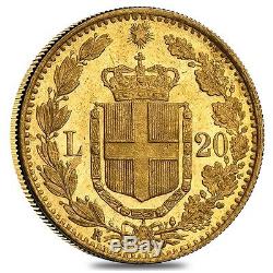 Italy Gold 20 Lire Umberto I Avg Circ (Random Year, 1879-1897)