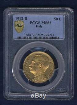 Italy Kingdom 1912-r 50 Lire Uncirculated Gold Coin, Pcgs Certified Ms62