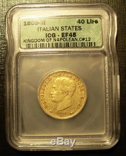 Italy Kingdom of Napoleon 1809M Gold 40 Lire ICG XF-45 Better Date