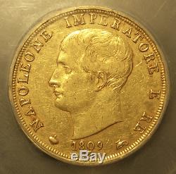 Italy Kingdom of Napoleon 1809M Gold 40 Lire ICG XF-45 Better Date