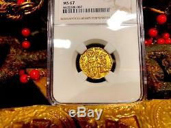 Italy, Ngc 67 Venice 1414-23 Ducat Gold Coin Finest Known Jesus Christ Gospel