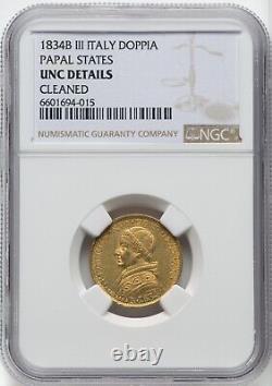 Italy Papal Sates 1834-b Doppia Gold Coin, Ngc Certified Uncirculated Details