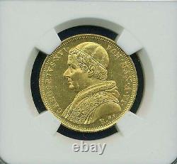 Italy Papal States 1836 10 Scudi Gold Coin Choice Mint State, Certified Ngc Ms62