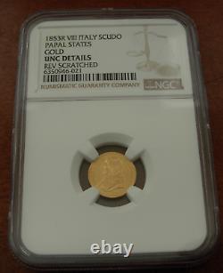 Italy Papal States 1853 R Gold Scudo NGC UNC Details