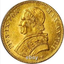 Italy Papal States 1853-r 1 Scudo Gold Coin Uncirculated, Certified Pcgs Ms-62