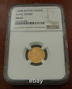 Italy Papal States 1858R XII Gold Scudo NGC MS62