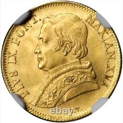 Italy Papal States 1862-r 1 Scudo Gold Coin Uncirculated, Certified Ngc Ms-64