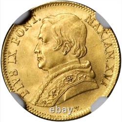 Italy Papal States 1862-r 1 Scudo Gold Coin Uncirculated, Certified Ngc Ms-64