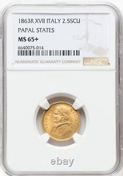 Italy Papal States 1863-r 1 Scudo Ngc Superb Gem Ms65+ Amazing Quality