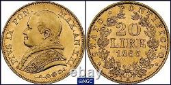Italy Papal States 1866 20 Lire Gold Coin Almost Uncirculated Ngc Certified Au58