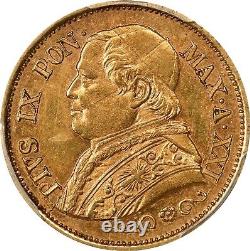 Italy Papal States 1867 10 Lire Gold Coin, Uncirculated Pcgs Certified Ms61