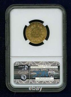 Italy Papal States 1867 20 Lire Gold Coin Almost Uncirculated Certified Ngc Au58