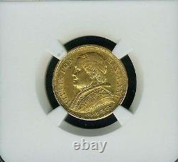 Italy Papal States 1867 20 Lire Gold Coin Almost Uncirculated Certified Ngc Au58