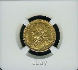 Italy Papal States 1867 20 Lire Gold Coin Almost Uncirculated Certified Ngc Au58