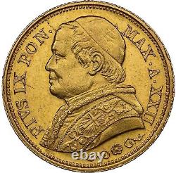 Italy Papal States 1867 XXII 20 Lire Gold Coin, Uncirculated Ngc Certified Ms61