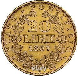Italy Papal States 1867 XXII 20 Lire Gold Coin, Uncirculated Ngc Certified Ms61