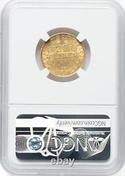 Italy Papal States 1867 XXII 20 Lire Gold Coin, Uncirculated Ngc Certified Ms61