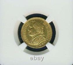 Italy Papal States 1868 20 Lire Gold Coin Almost Uncirculated Certified Ngc Au55