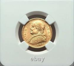 Italy Papal States 1868 20 Lire Gold Coin Almost Uncirculated Certified Ngc Au58