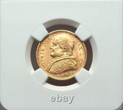 Italy Papal States 1868 20 Lire Gold Coin Almost Uncirculated Certified Ngc Au58