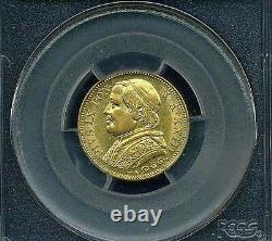 Italy Papal States 1868 20 Lire Gold Coin Almost Uncirculated Certifiedpcgs Au58