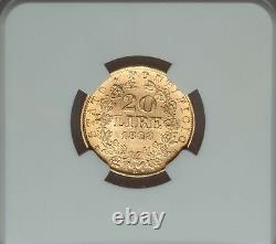 Italy Papal States 1868 20 Lire Gold Coin Choice Uncirculated Certified Ngc Ms62