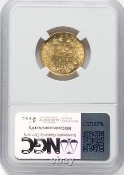Italy Papal States 1868 20 Lire Gold Coin Choice Uncirculated Ngc Certified Ms63