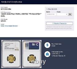 Italy Papal States 1868 20 Lire Gold Coin Choice Uncirculated Ngc Certified Ms63