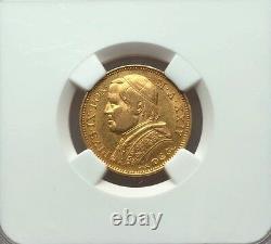 Italy Papal States 1869 20 Lire Gold Coin Almost Uncirculated Certified Ngc Au53