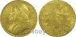Italy Papal States 1870-r 20 Lire Gold Coin Choice Uncirculated Pcgs Cert Ms64+