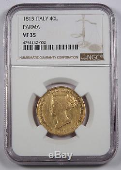 Italy Parma 1815 40 LIRE Gold Coin NGC VF35 KM-C32 Italian States Maria Luigia