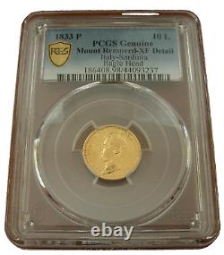 Italy Sardinia 1833 Eagle Head P Gold 10 Lire PCGS XF Details Carlo Alberto