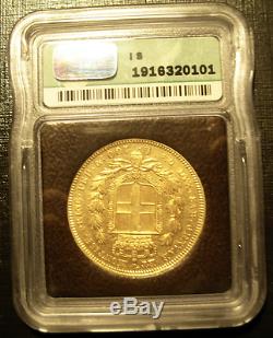 Italy Sardinia 1836 P Anchor Gold 100 Lire ICG AU-53 Carlo Alberto Mintage 703