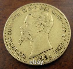 Italy Sardinia 1851 B Eagle Head Gold 20 Lire XF Vittorio Emanuele II